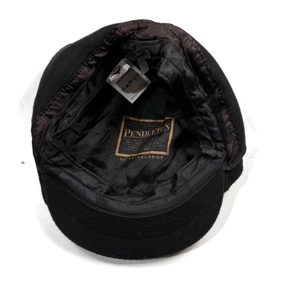 Pendleton Newsboy Flat Cap Hat Ear Covers Mens XL Black Wool Outdoor USA Made - Picture 4 of 8